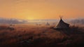 Painting of tipis, Native American tents in grassland Royalty Free Stock Photo