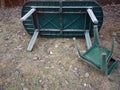 Tipped over plastic garden furniture