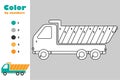 Tipper truck in cartoon style, color by number, education paper game for the development of children, coloring page, kids