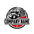 Tipper truck. Dump truck logo template set. Ready made logo. Circle badge emblem logo template set