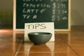Tipping bowl in coffee shop