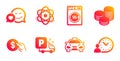 Tips, Atom and Dryer machine icons set. Dating, Payment and Truck parking signs. Taxi, Time management symbols. Vector