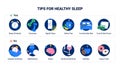 Tips for better sleep. Good and bad sleep rules. Healthy care info graphics.