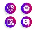 Tips, Cogwheel and Scroll down icons set. Smile face sign. Quick tricks, Engineering tool, Swipe arrow. Chat. Vector