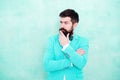 Tips for grooms. How to beat nerves on wedding day. Man bearded hipster formal suit with bow tie. Wedding fashion Royalty Free Stock Photo