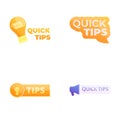 Tips icons set cartoon vector. Quick tips badge emblem label and sticker Royalty Free Stock Photo
