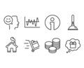 Tips, Plunger and Good mood icons. Push cart, Stock analysis and Gift dream signs.