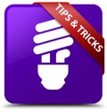 Tips and tricks (bulb icon) purple square button red ribbon in c Royalty Free Stock Photo