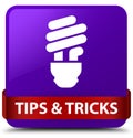 Tips and tricks (bulb icon) purple square button red ribbon in m Royalty Free Stock Photo