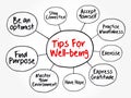 Tips for wellbeing mind map flowchart, education concept