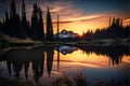 Tipsoo lake sunset, landscape background, nature, mountains Royalty Free Stock Photo