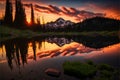 Tipsoo lake sunset, scenery background, nature, mountains Royalty Free Stock Photo