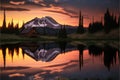 Tipsoo lake sunset, scenery background, nature, mountains Royalty Free Stock Photo