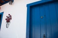 Tiradentes, Brazil: Old wooden door. Traditional Historic Town in Minas Gerais State. Beautiful old houses on the street Royalty Free Stock Photo