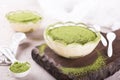 Tiramisu cake with green matcha tea Royalty Free Stock Photo