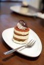 Tiramisu cake on wood table background Royalty Free Stock Photo