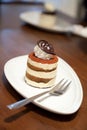 Tiramisu cake on wood table background