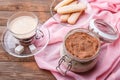 Tiramisu, coffee ,savoiardi on pink cloth Royalty Free Stock Photo