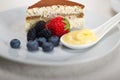 Tiramisu dessert with berries and cream