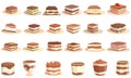 Tiramisu icons set cartoon vector. Food appetizer