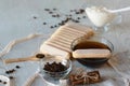 Tiramisu ingredients for preparing the cake. Cooking Tiramisu concept step by step