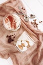 Tiramisu Mousse Dessert Cup Coffee Bean Flat Lay Royalty Free Stock Photo