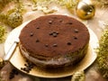 Tiramisu over golden christmas table