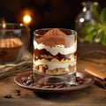 Tiramisu in a rocks glass. Creamy coffee dessert in a glass.