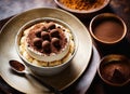 Tiramisu topped with a creamy blend of mascarpone, sugar, vanilla