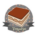 Tiramisu traditional Italian dessert. Colorful illustration in cartoon style