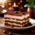 Tiramisu , traditional popular sweet dessert cake