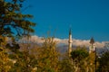 TIRANA, ALBANIA: The Et'hem Bey Mosque and Clock Towerin Skanderbeg Square in the center of Tirana. Royalty Free Stock Photo