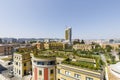 Tirana, Albania, July 8 2019: Downtown Tirana with various ministries in the yellow houses in the foreground