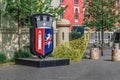 Sculpture with the coat of arms of Tirana on Skanderbeg Square