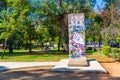 TIRANA, ALBANIA, SEPTEMBER 28, 2019: Piece of Berlin wall donate Royalty Free Stock Photo