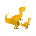 Tirannosaurus Rex Dinosaur Prehistoric Monster Couple Of Similar Specimen Big And Small Cartoon Vector Illustration