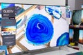 Tiraspol, Moldova - January 19, 2019: Samsung QLED televisions at electronics store in Tiraspol