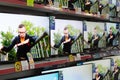 Tiraspol, Moldova - January 19, 2019: Wall of LCD Televisions at Store in Tiraspol, Moldova