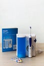 Tiraspol, Moldova - October 6, 2021: Home portable electric dental irrigator Oral-B brand