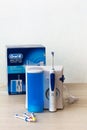 Tiraspol, Moldova - October 6, 2021: Home portable electric dental irrigator Oral-B brand