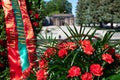 Tiraspol, Transnistria - September 2, 2020: date 30th anniversary of independence, flowers on memorial to fallen soldiers, Russian