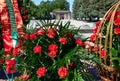 Tiraspol, Transnistria - September 2, 2020: date 30th anniversary of independence, flowers on memorial to fallen soldiers, Russian