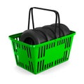 tire in basket shopping on white background. Isolated 3D illustration