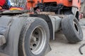 Tire burst truck. repair wheel truck Royalty Free Stock Photo