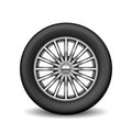 Tire car element isolated on white background. Realistic wheel rim, spare rubber tyre for driving