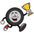 Tire Cartoon Running with a Trophy