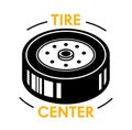 Tire Center Banner with Wheel Disk without Rubber Tyre with Typography on White background. Service Station Emblem