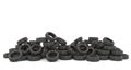 Tire dump isolated on white background. Dirty tires. Recycling tires. Environmental pollution. Global problem. Trashing the planet