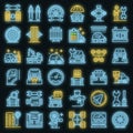 Tire fitting icons set vector neon Royalty Free Stock Photo