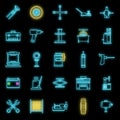 Tire fitting tool icons set vector neon Royalty Free Stock Photo